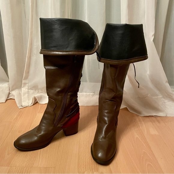 Brown & Red Knee High Lace Up Boots Size 7 - Picture 5 of 7